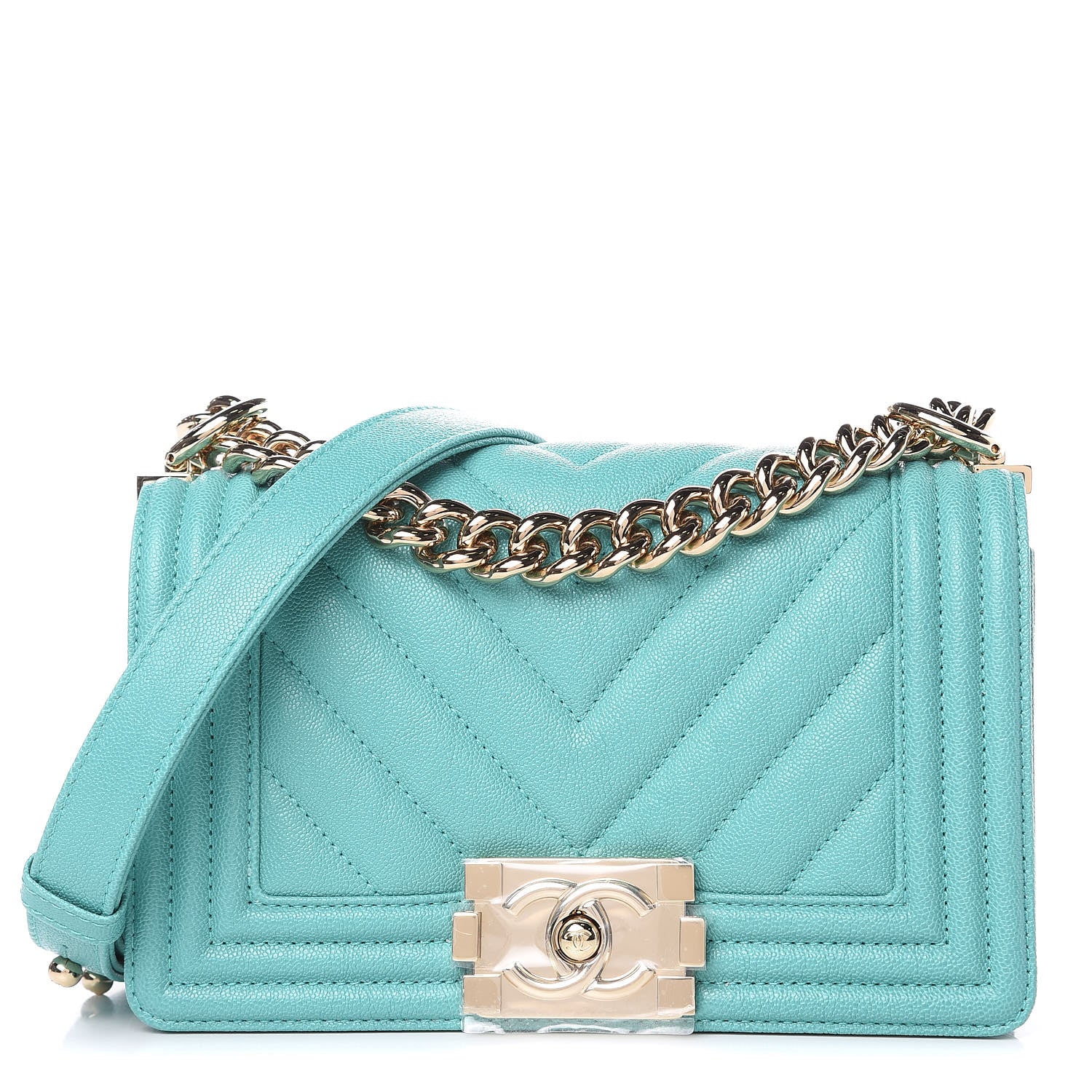 Chanel Caviar Chevron Quilted Small Boy Flap Green 1 of 10