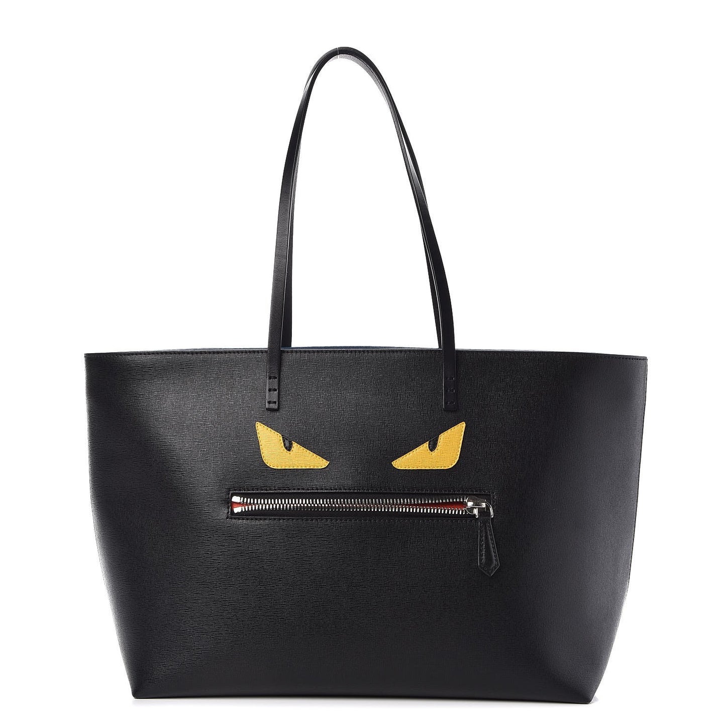 Vitello Elite Cuoio Monster Buggies Medium Roll Tote Black Multicolor Blue Cobalto