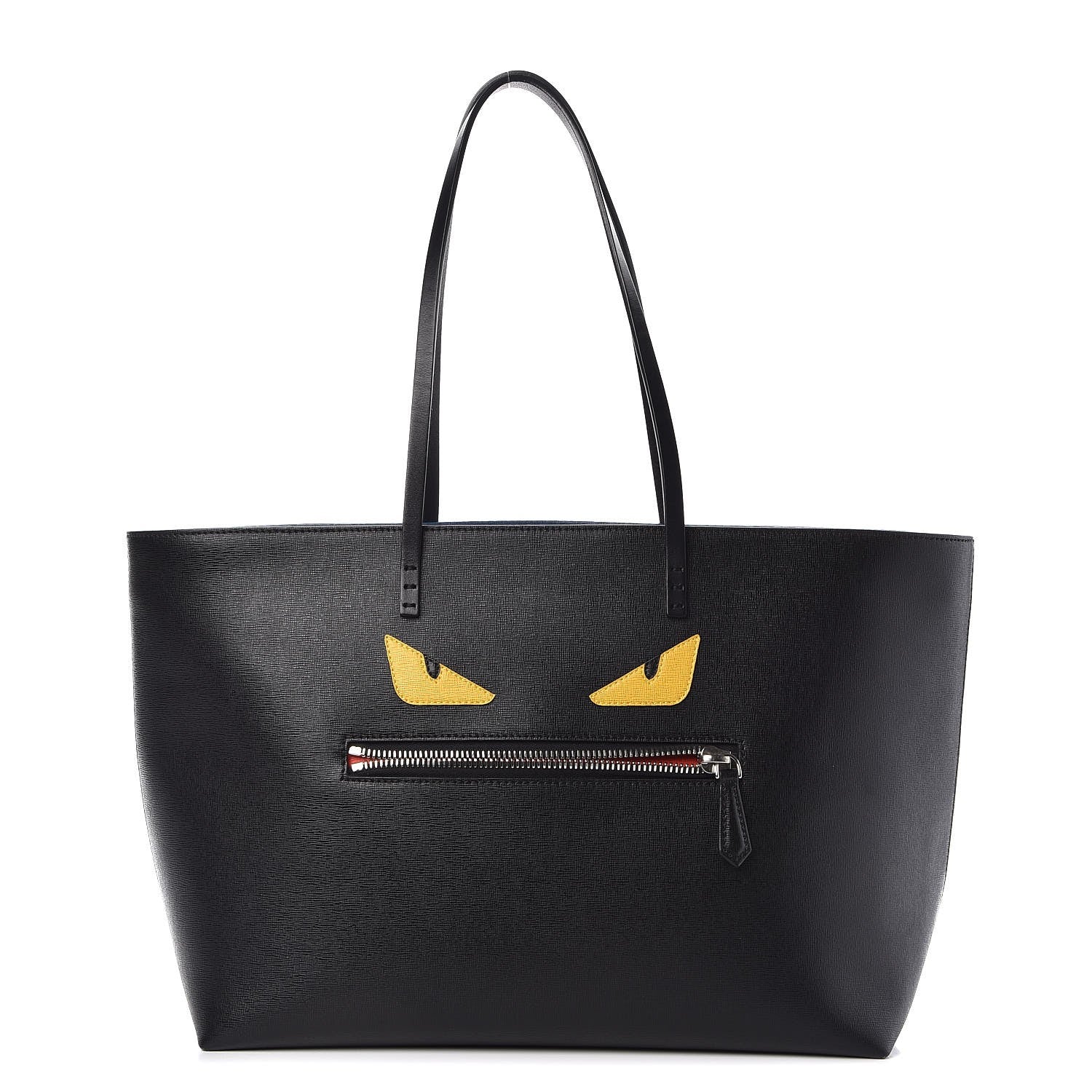 Fendi Vitello Elite Cuoio Monster Buggies Medium Roll Tote Black Multicolor Blue Cobalto 1 of 11