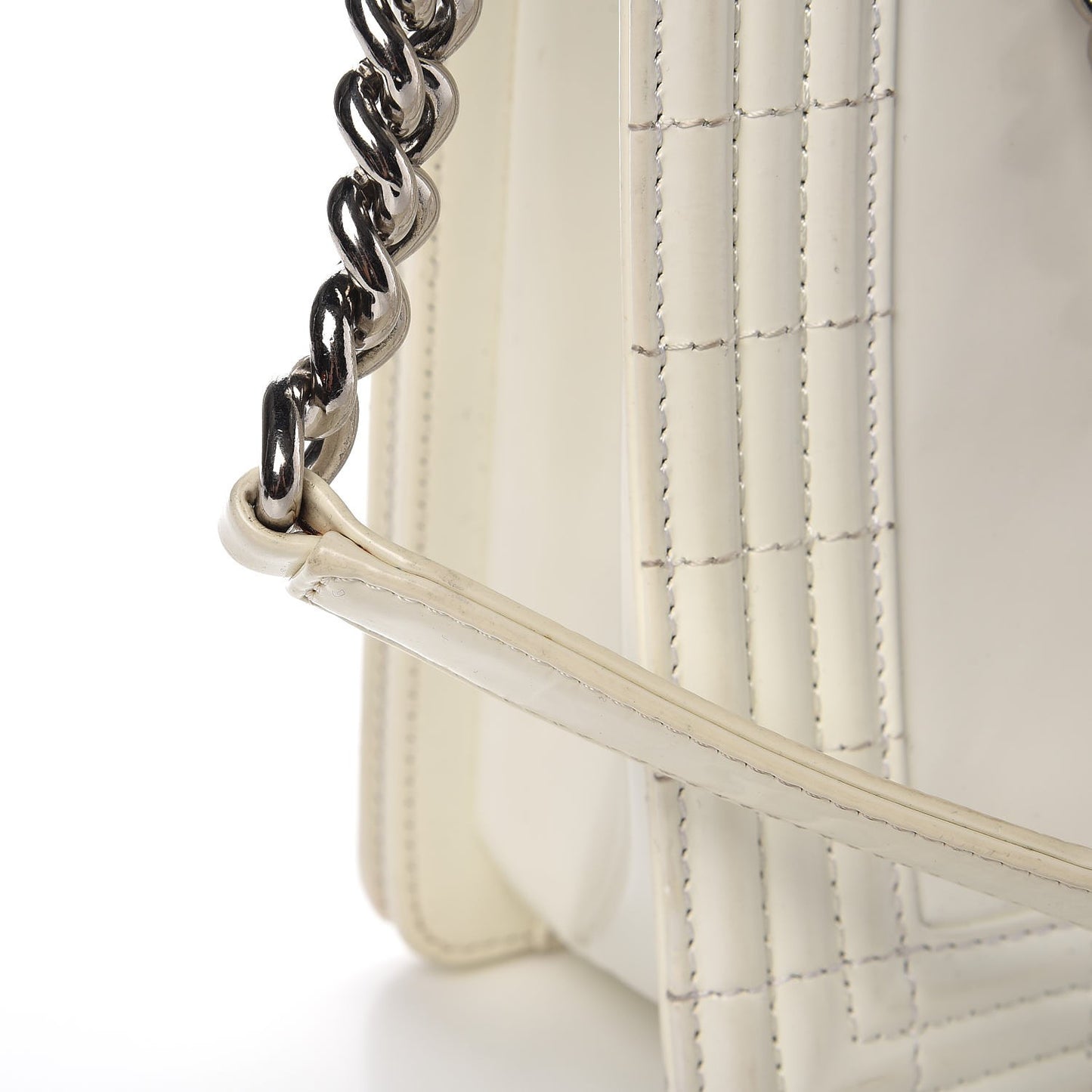 Glazed Calfskin Large Boy Flap White