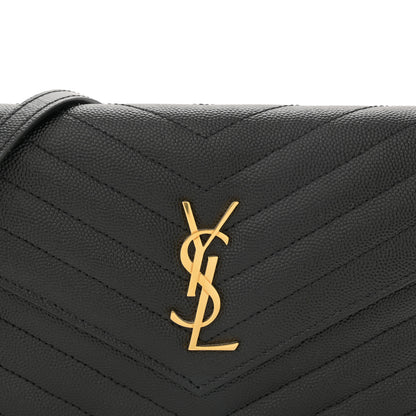 Saint Laurent Grain De Poudre Matelasse Chevron Monogram Envelope Chain Wallet Black 7 of 9