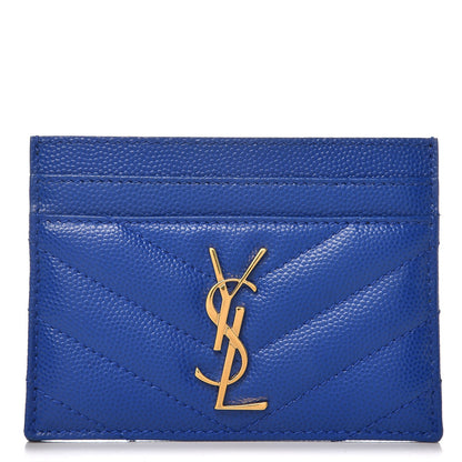 Saint Laurent Grain De Poudre Matelasse Monogram Credit Card Case Blue Majorelle 1 of 7