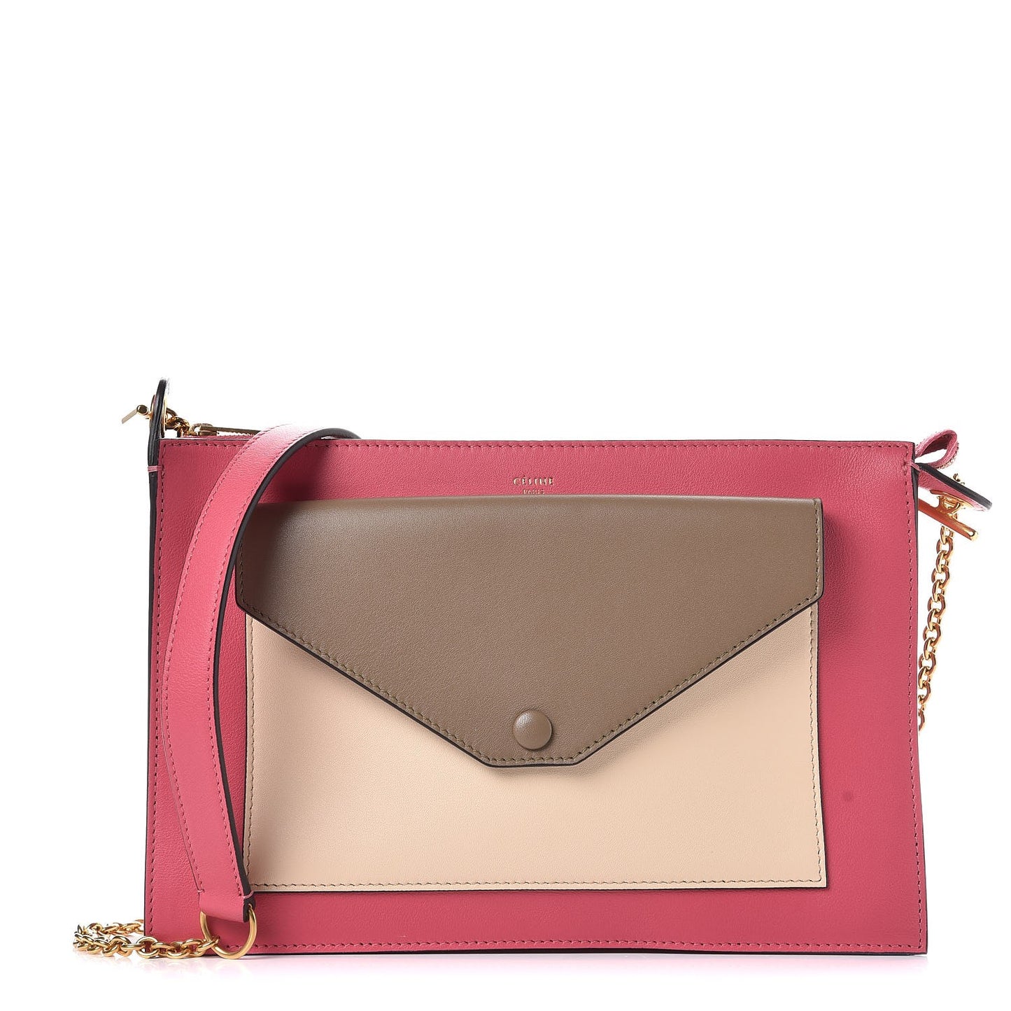 Smooth Calfskin Medium Pocket Clutch On Chain Rose Dust