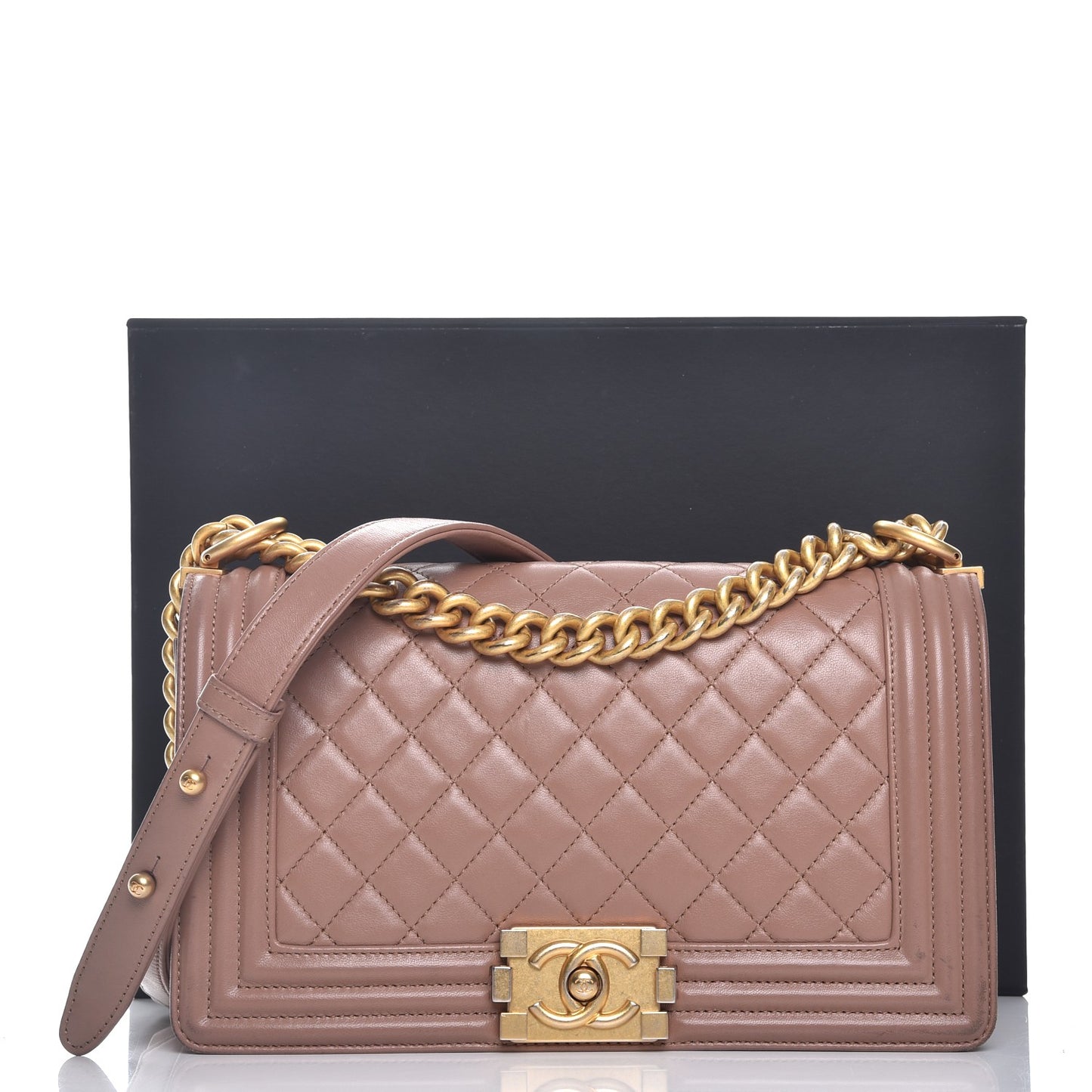 Calfskin Quilted Medium Boy Flap Camel