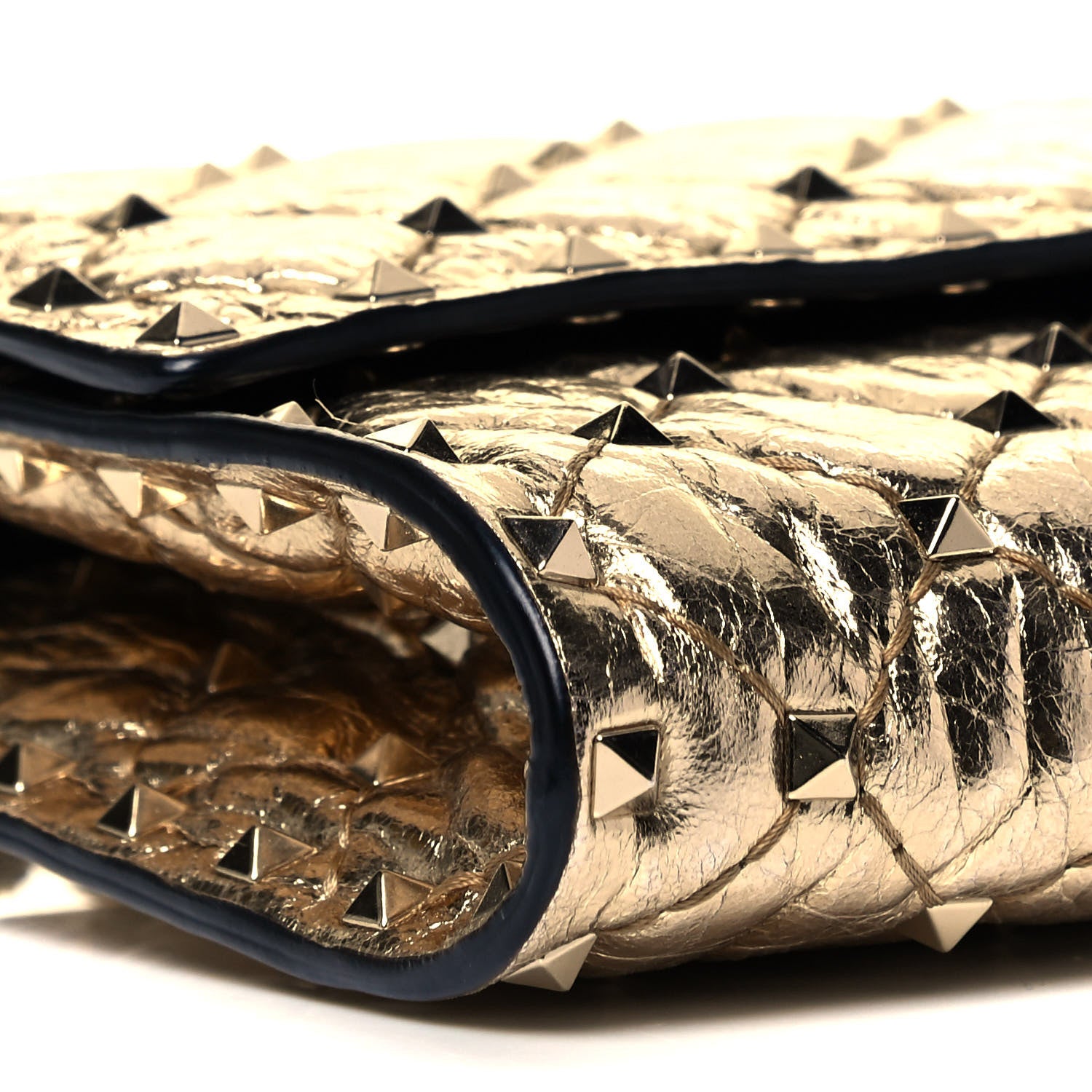 Valentino Garavani Metallic Wrinkled Lambskin Rockstud Spike Wallet on Chain Mekong 7 of 8