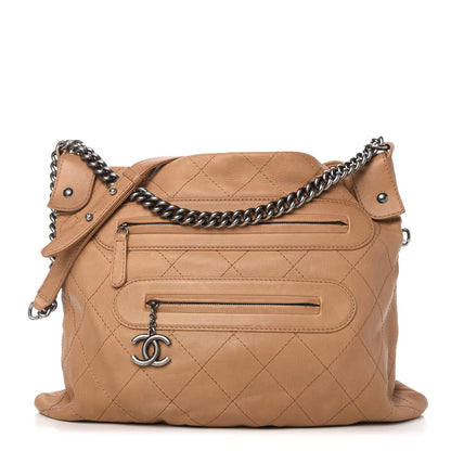 Chanel Calfskin Stitched Double Zip Hobo Beige 1 of 10