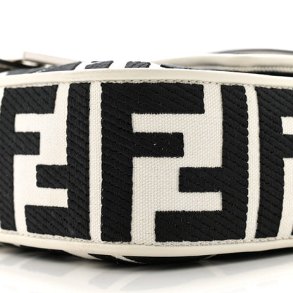 Fendi Canvas Vitello King FF Embroidered Baguette White Black 10 of 11