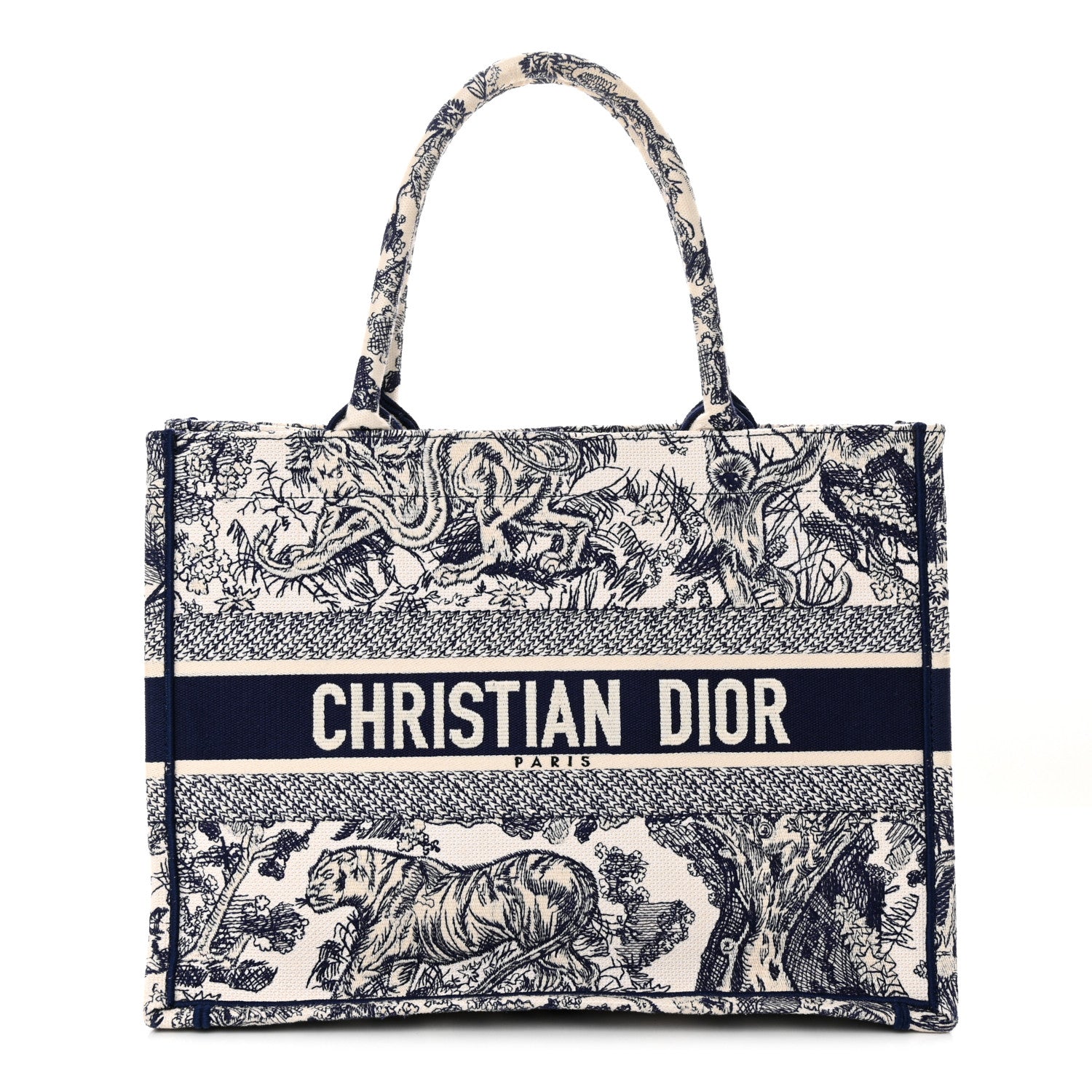 Christian Dior Canvas Embroidered Medium Toile De Jouy Reverse Book Tote Blue 1 of 12