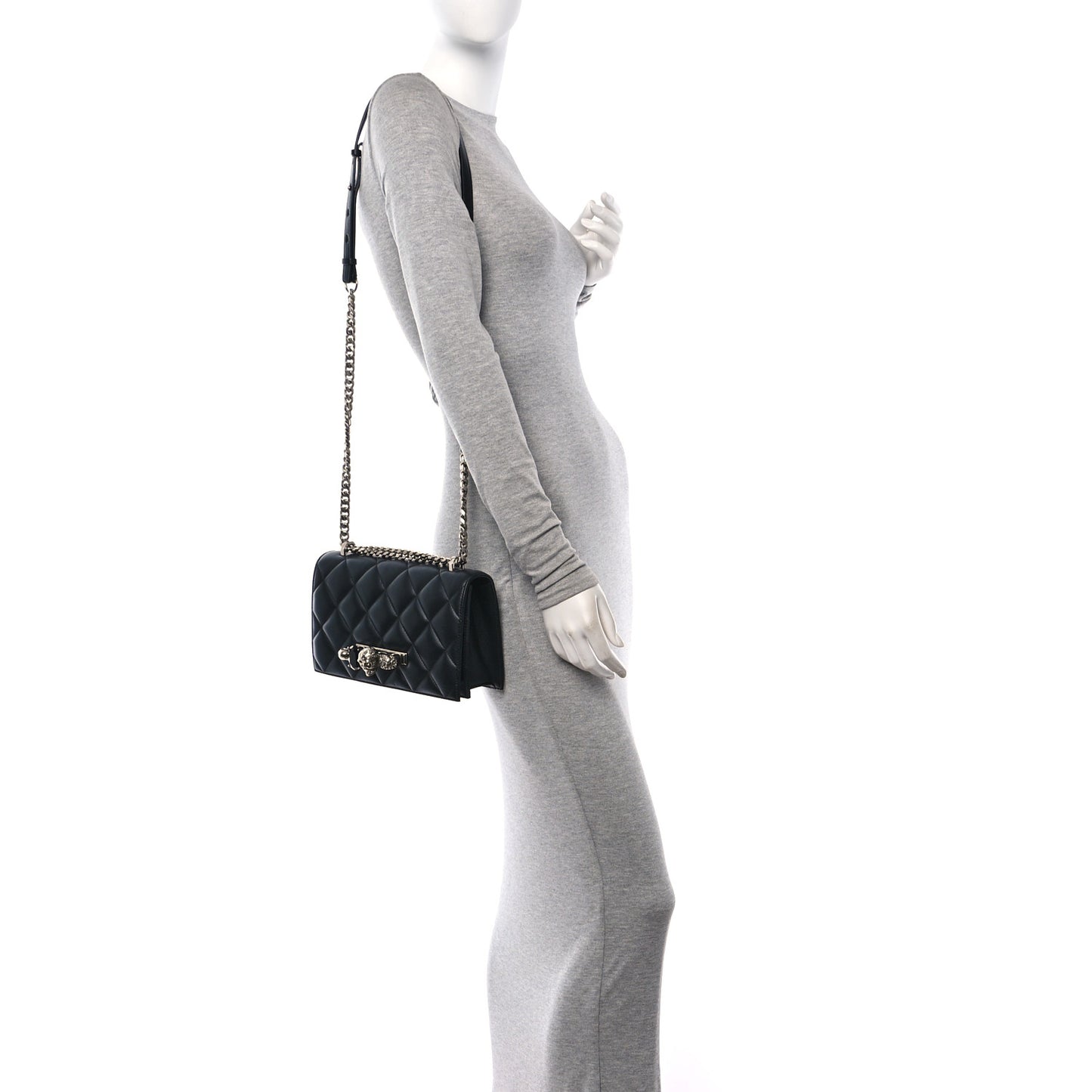 Lambskin Quilted Knuckle Shoulder Bag Black