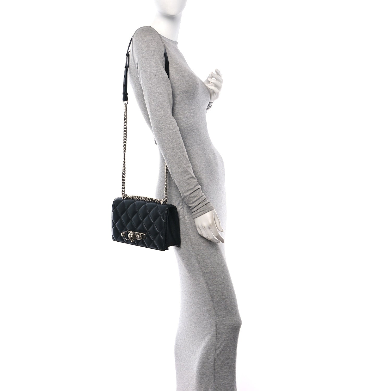 Alexander McQueen Lambskin Quilted Knuckle Shoulder Bag Black 2 of 9