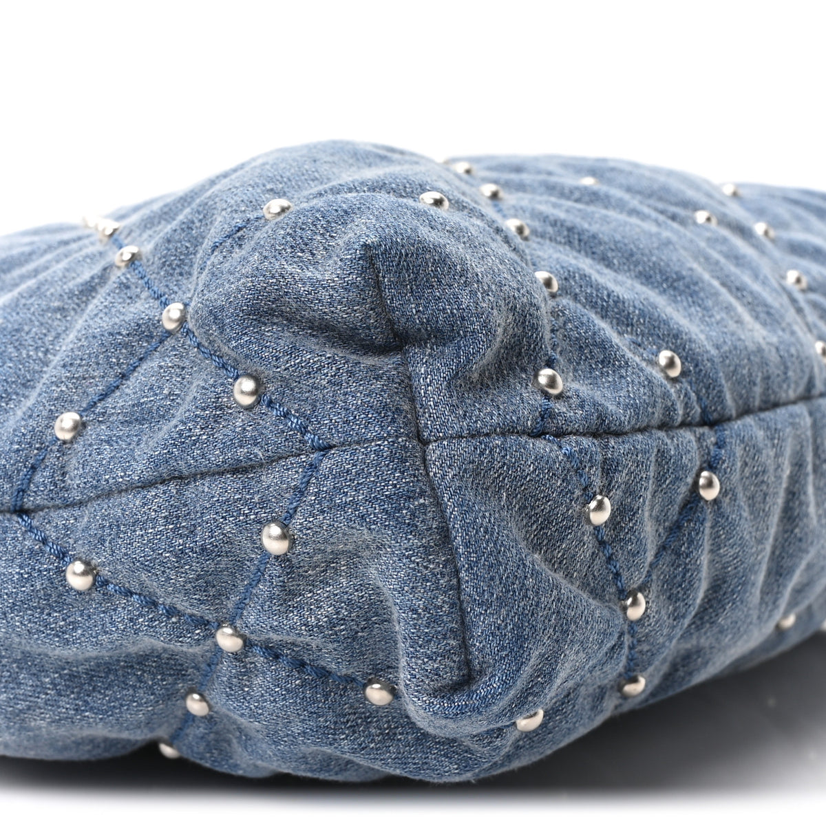 Washed Denim Quilted Studded Small Chanel 22 Blue
