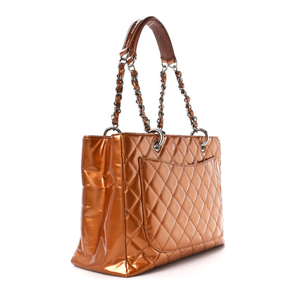 Chanel Metallic Patent Quilted Grand Shopping Tote GST Bronze 3 of 12