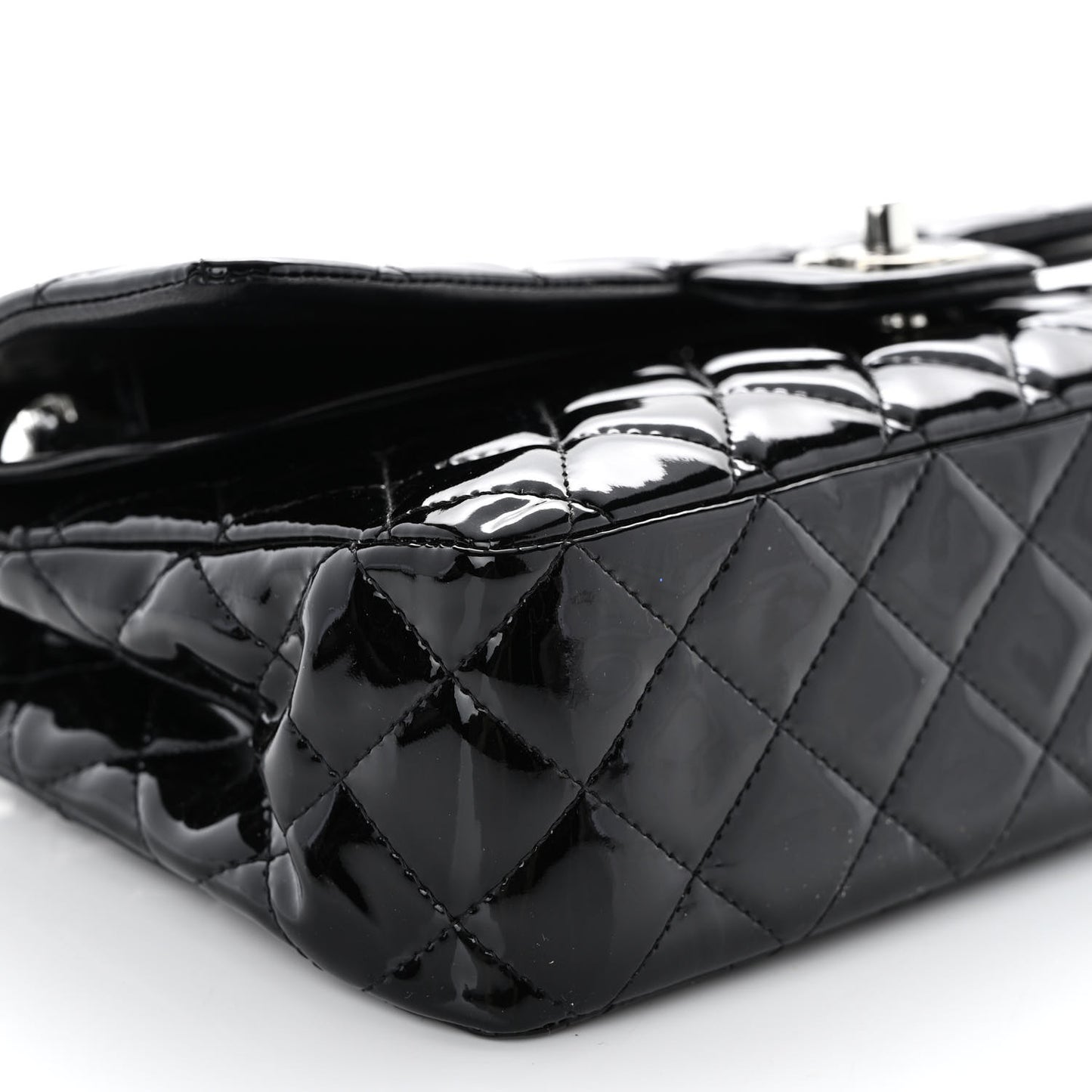 Patent Quilted Medium Double Flap Black