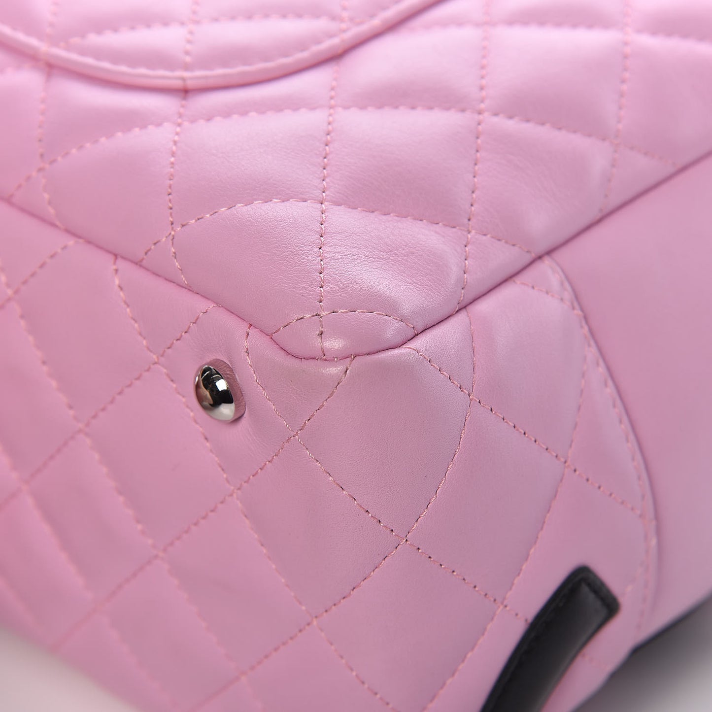 Calfskin Quilted Large Cambon Bowler Pink Black