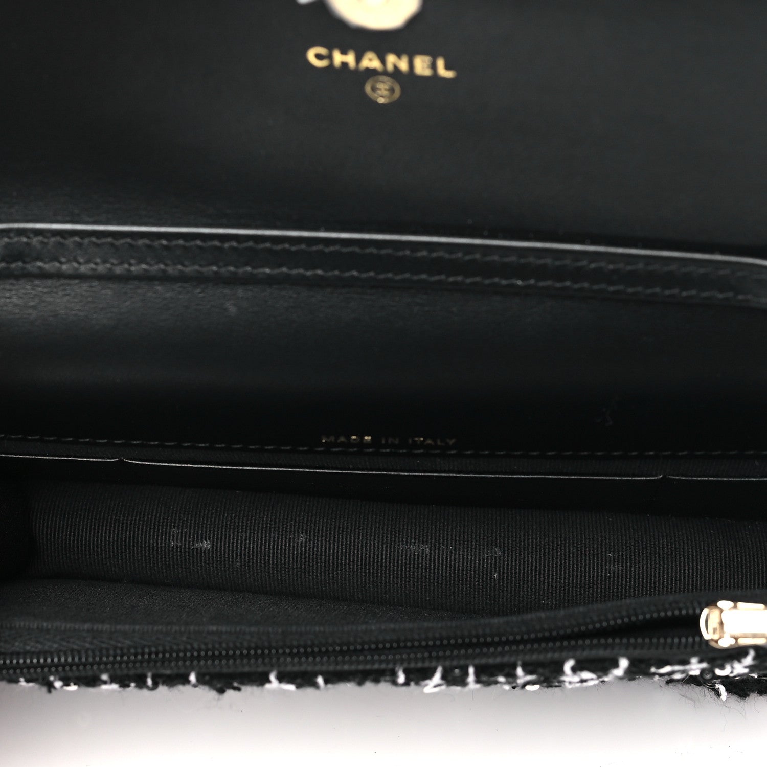 Chanel Tweed Sequin Quilted CC Flap Phone Holder With Chain Black White 5 of 11