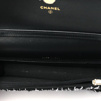 Chanel Tweed Sequin Quilted CC Flap Phone Holder With Chain Black White 5 of 11