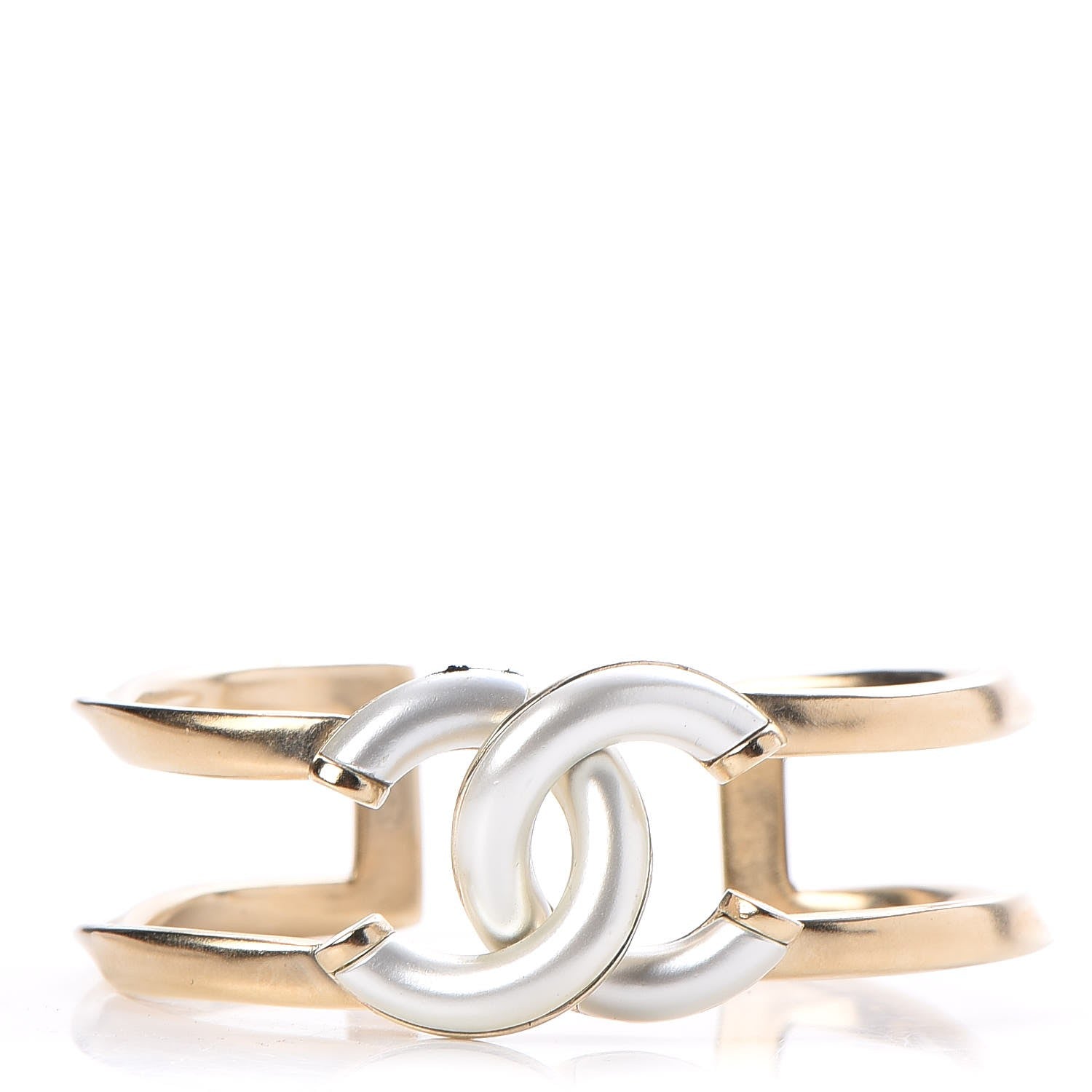 Chanel Metal Logo CC Cuff Gold Silver 1 of 6