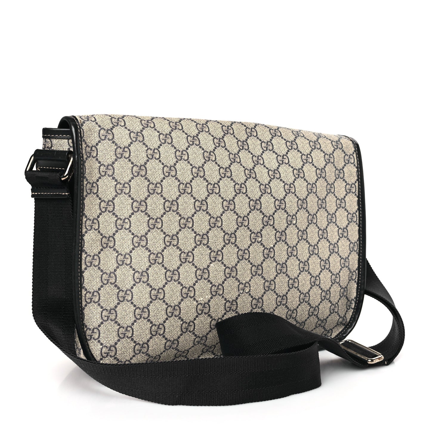 GG Plus Monogram Medium Double Buckle Flap Messenger Bag Beige Navy