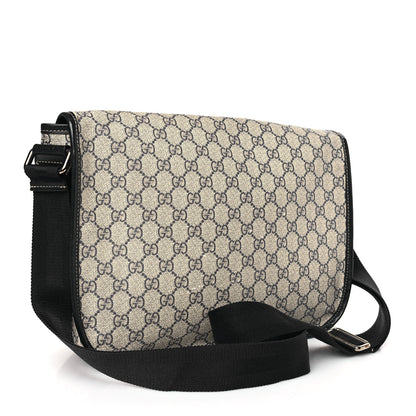 Gucci GG Plus Monogram Medium Double Buckle Flap Messenger Bag Beige Navy 3 of 10