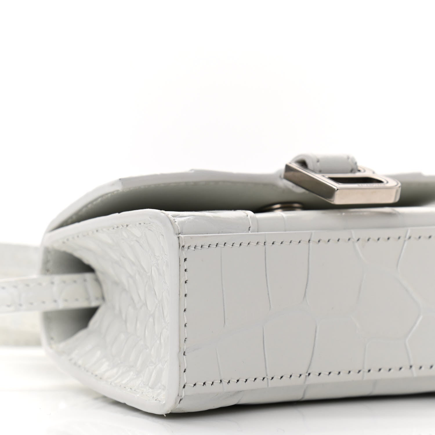 Balenciaga Shiny Calfskin Crocodile Embossed Hourglass Top Handle Bag Mini White 9 of 11