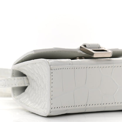 Balenciaga Shiny Calfskin Crocodile Embossed Hourglass Top Handle Bag Mini White 9 of 11