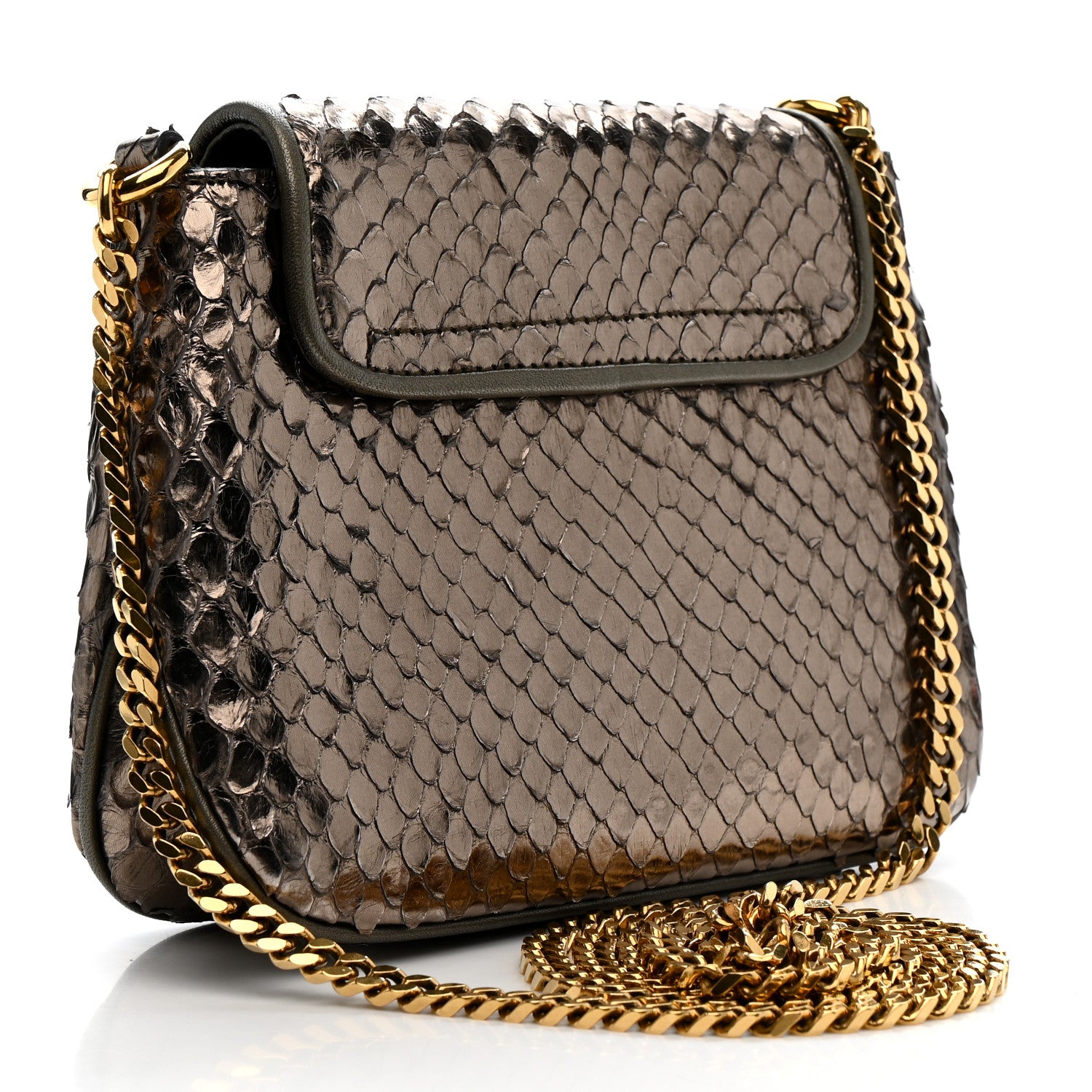 Gucci Snakeskin Small 1973 Chain Shoulder Bag Gunmetal 3 of 13