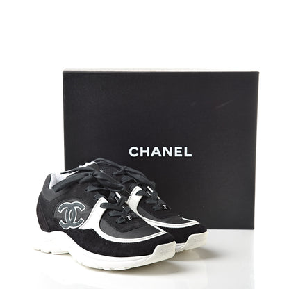 Chanel Fabric Calfskin Suede CC Womens Sneakers 38 Black 10 of 10