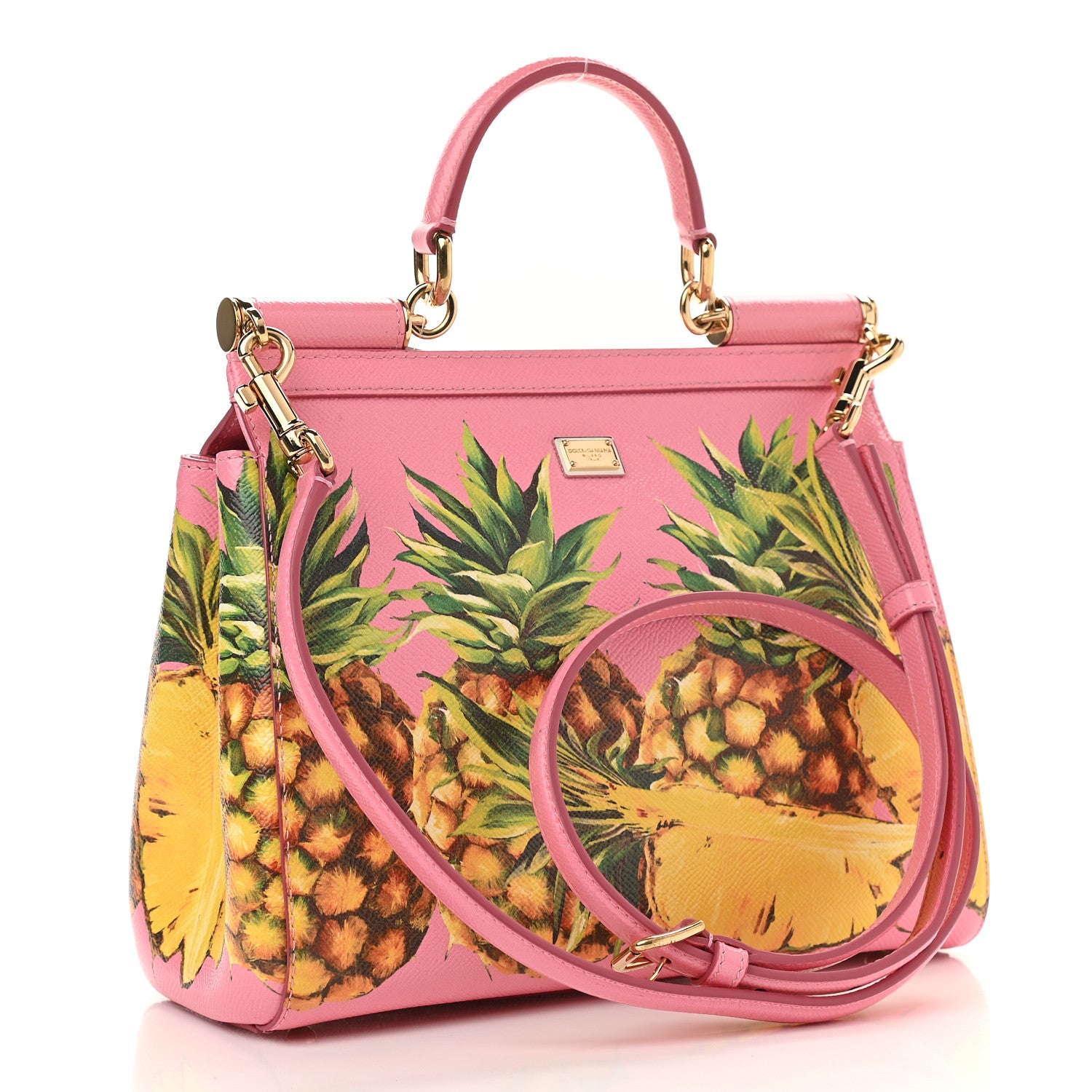 Dolce & Gabbana Dauphine Pineapple Print Medium Miss Sicily Satchel Rosa 3 of 11