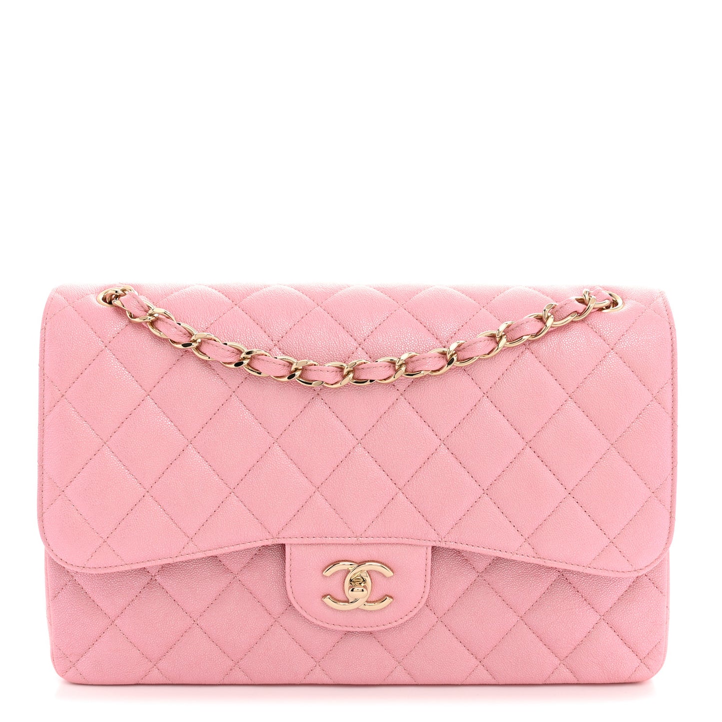 Iridescent Caviar Quilted Jumbo Double Flap Pink