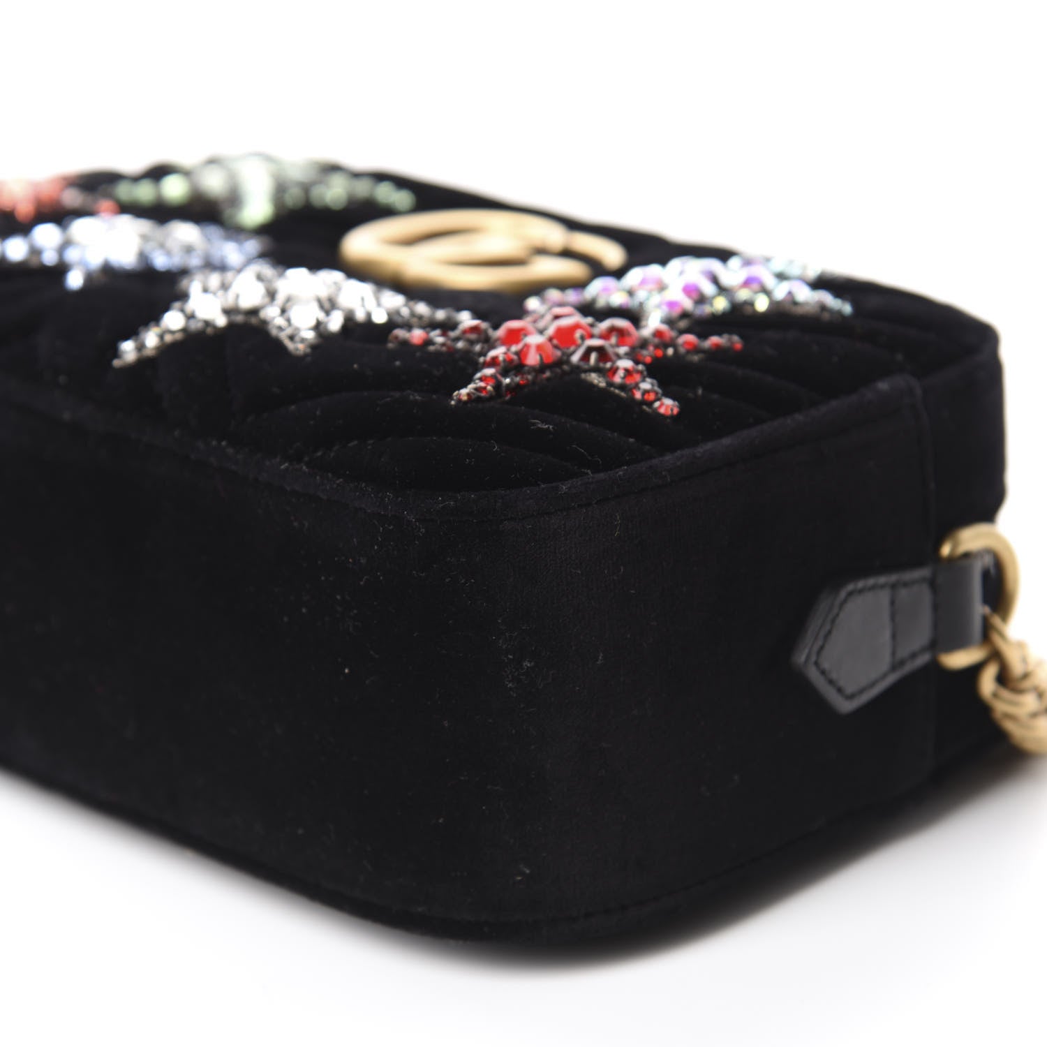 Gucci Velvet Matelasse Crystal Star Embroidered Small GG Marmont Chain Shoulder Bag Black 7 of 10