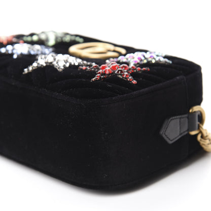 Gucci Velvet Matelasse Crystal Star Embroidered Small GG Marmont Chain Shoulder Bag Black 7 of 10