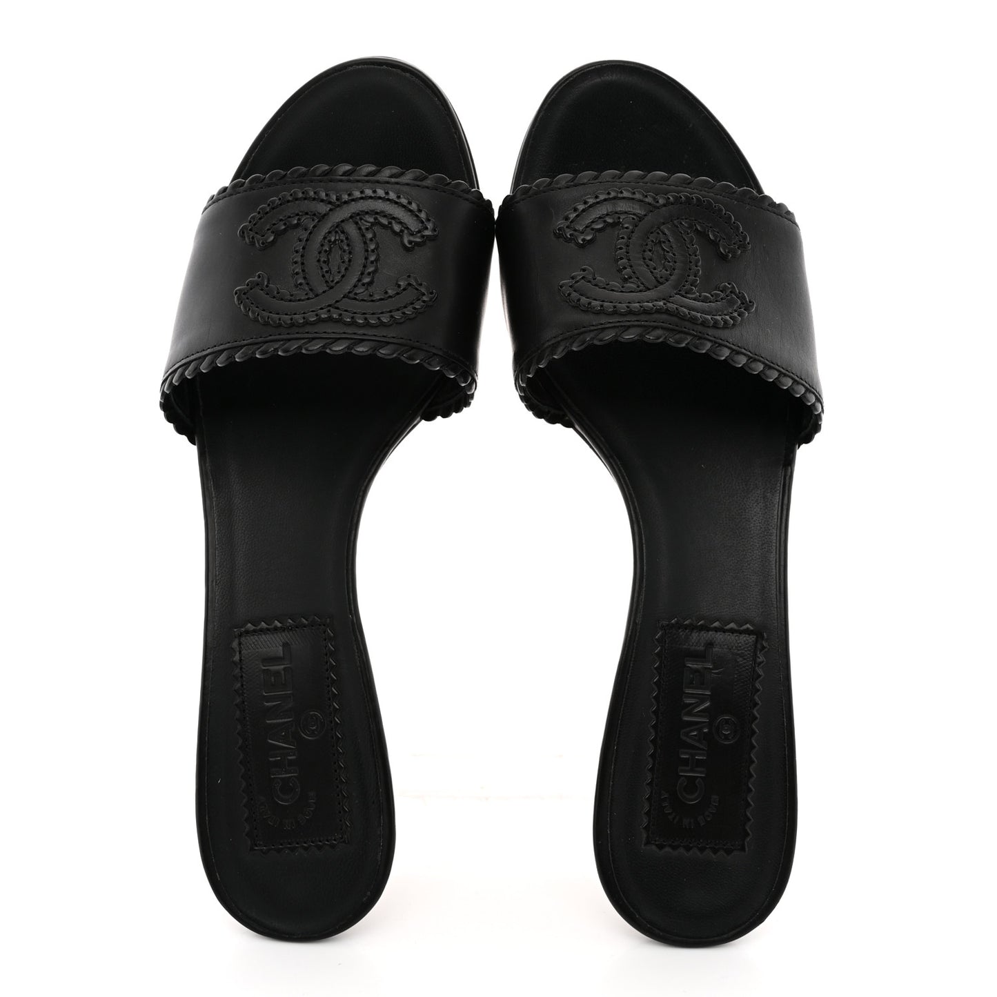 Calfskin Stitched CC Mule Sandals 36 Black