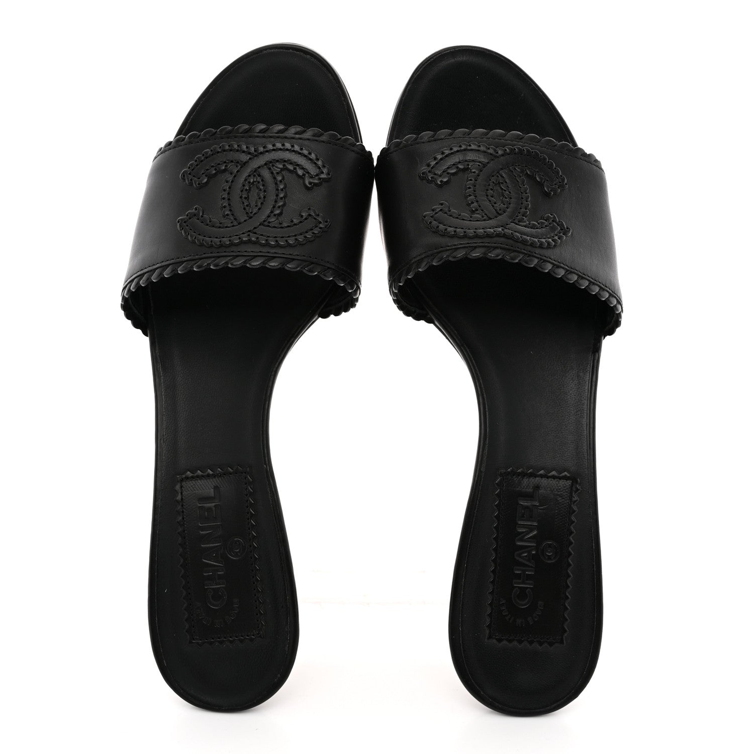 Chanel Calfskin Stitched CC Mule Sandals 36 Black 2 of 13