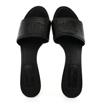 Chanel Calfskin Stitched CC Mule Sandals 36 Black 2 of 13