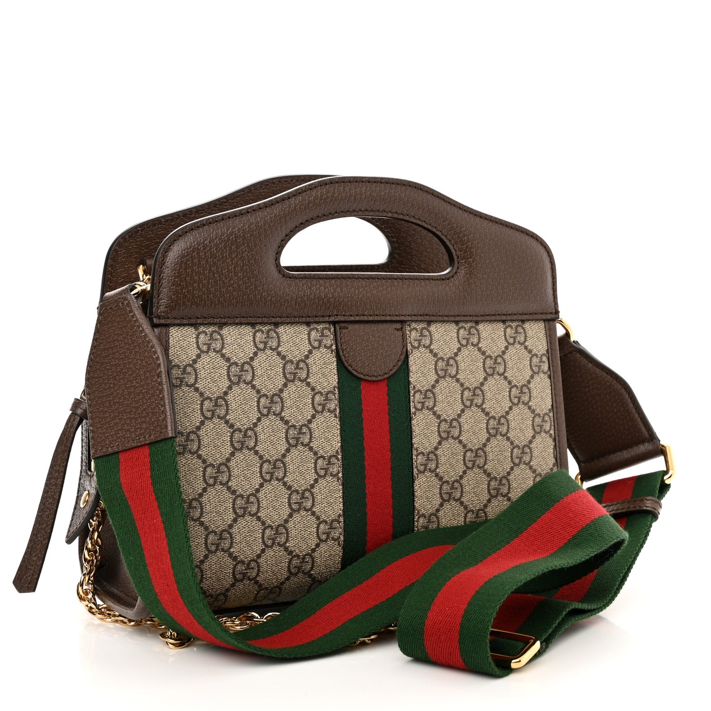 GG Supreme Monogram Textured Dollar Calfskin Web Small Ophidia Slip Handle Tote Beige Ebony New Acero