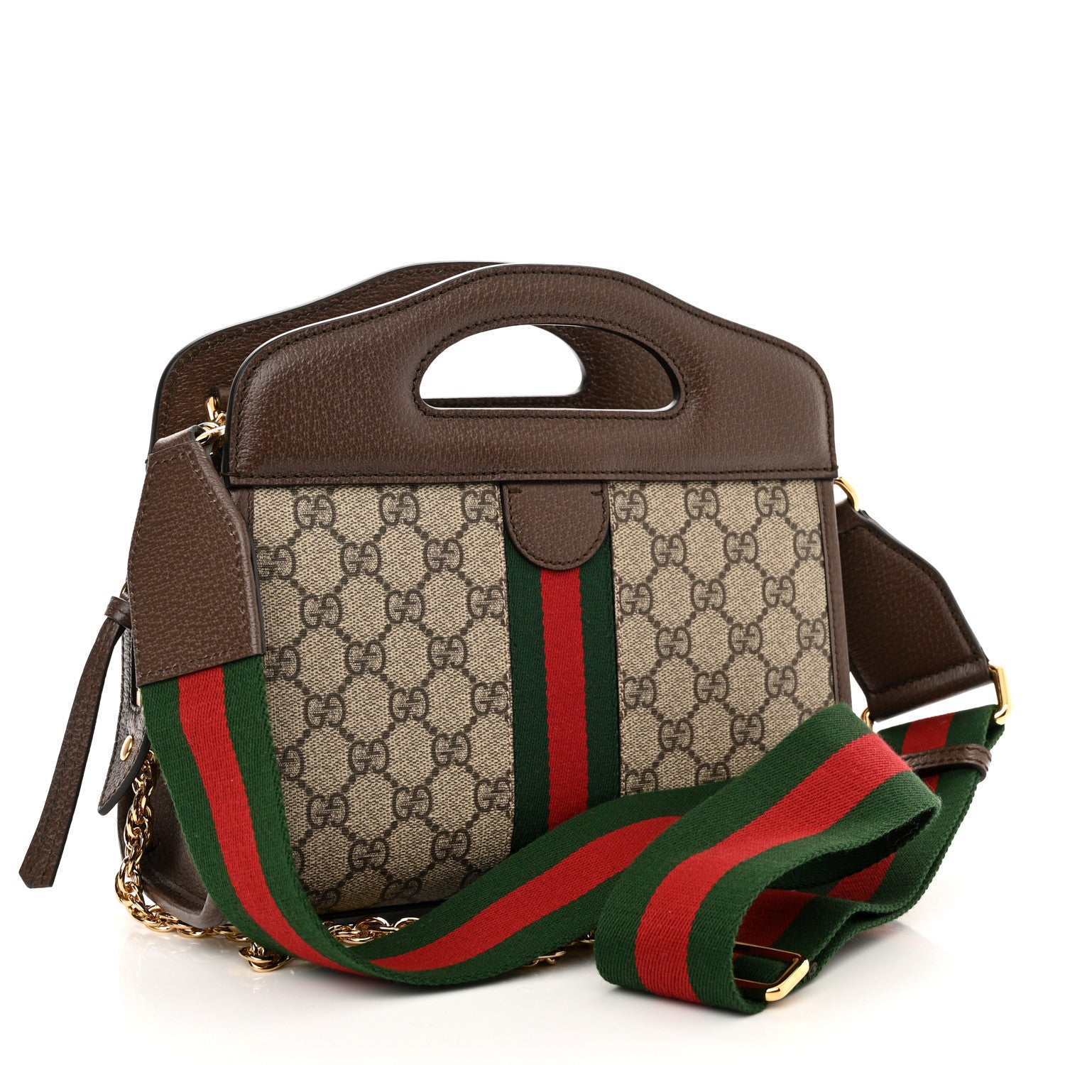 Gucci GG Supreme Monogram Textured Dollar Calfskin Web Small Ophidia Slip Handle Tote Beige Ebony New Acero 3 of 9