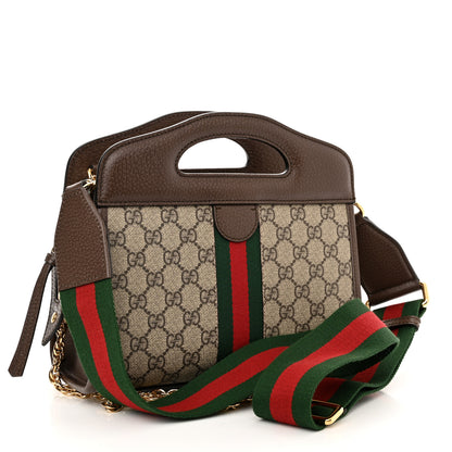 Gucci GG Supreme Monogram Textured Dollar Calfskin Web Small Ophidia Slip Handle Tote Beige Ebony New Acero 3 of 9