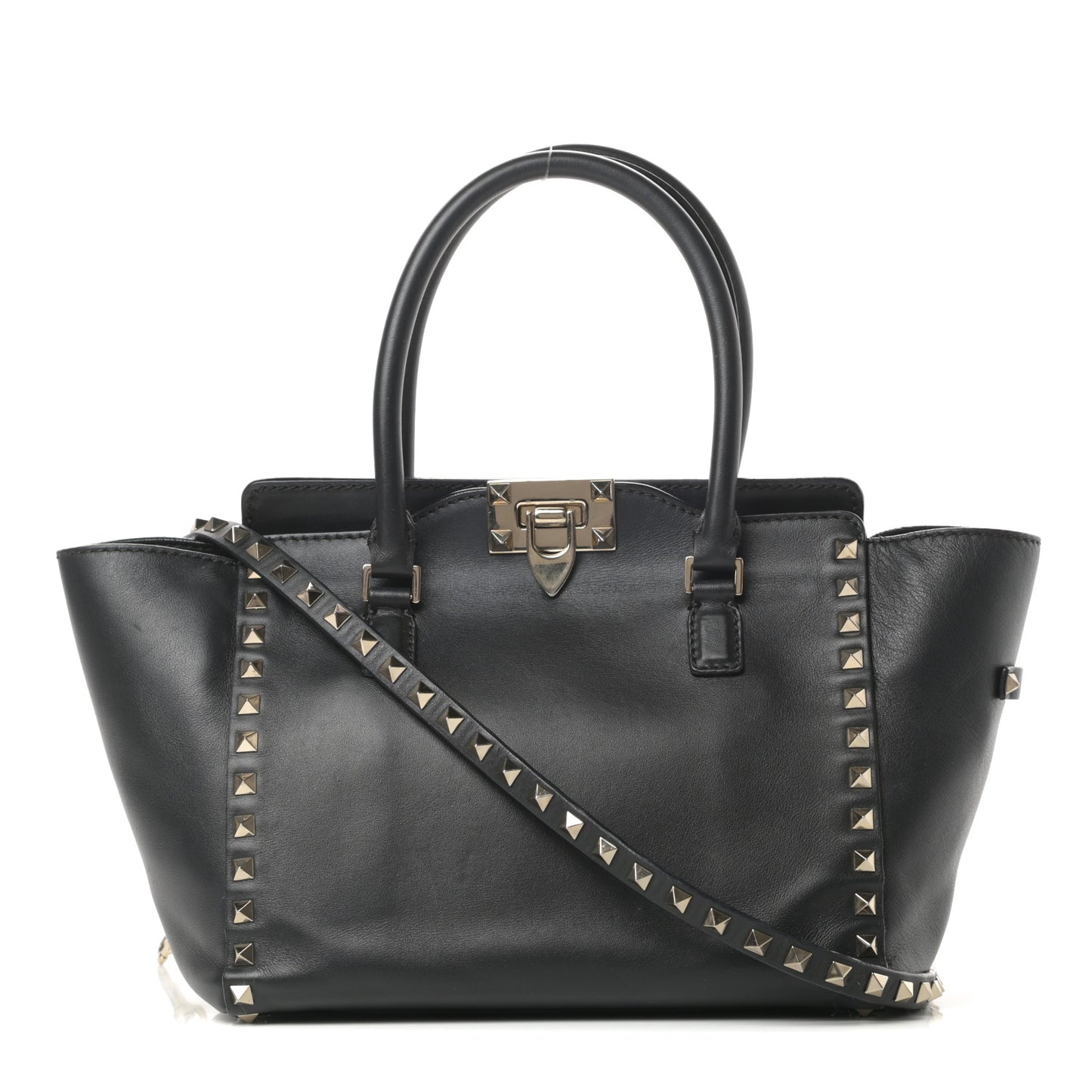 Vitello Small Rockstud Double Handle Tote Black