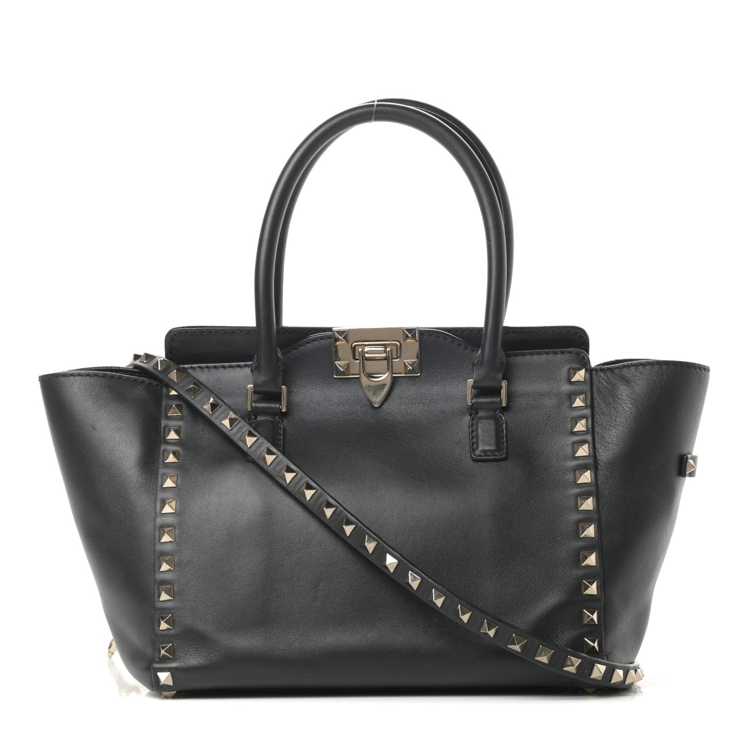 Valentino Garavani Vitello Small Rockstud Double Handle Tote Black 1 of 16