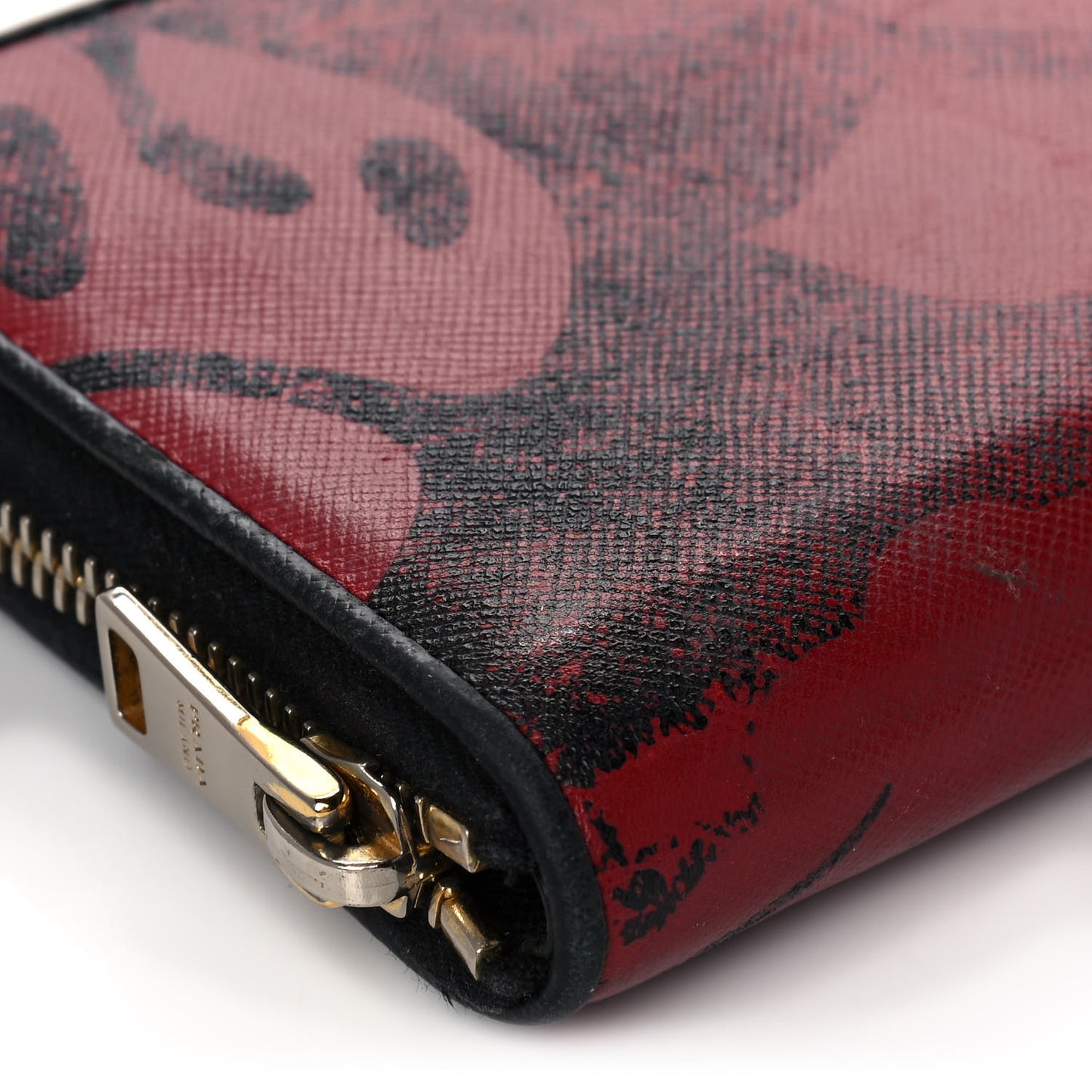 Saffiano Hibiscus Print Zip Around Wallet Rosso