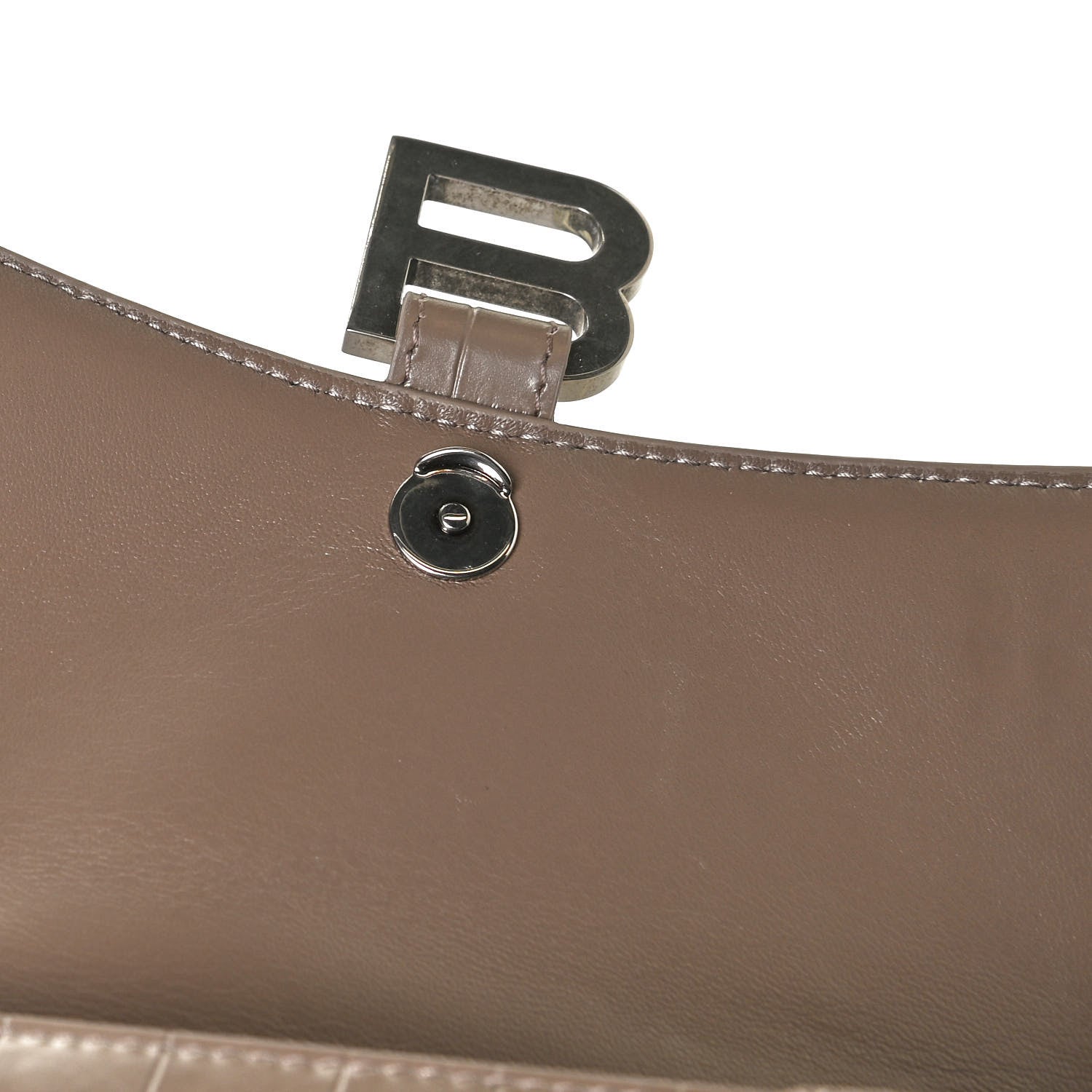Balenciaga Shiny Calfskin Crocodile Embossed Hourglass Top Handle Bag XS Mink Grey 12 of 13