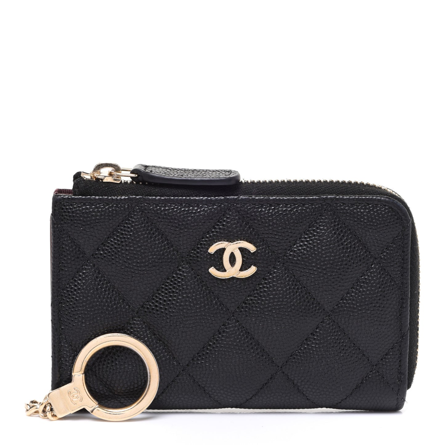 Caviar Quilted Zipped Key Holder Case Black
