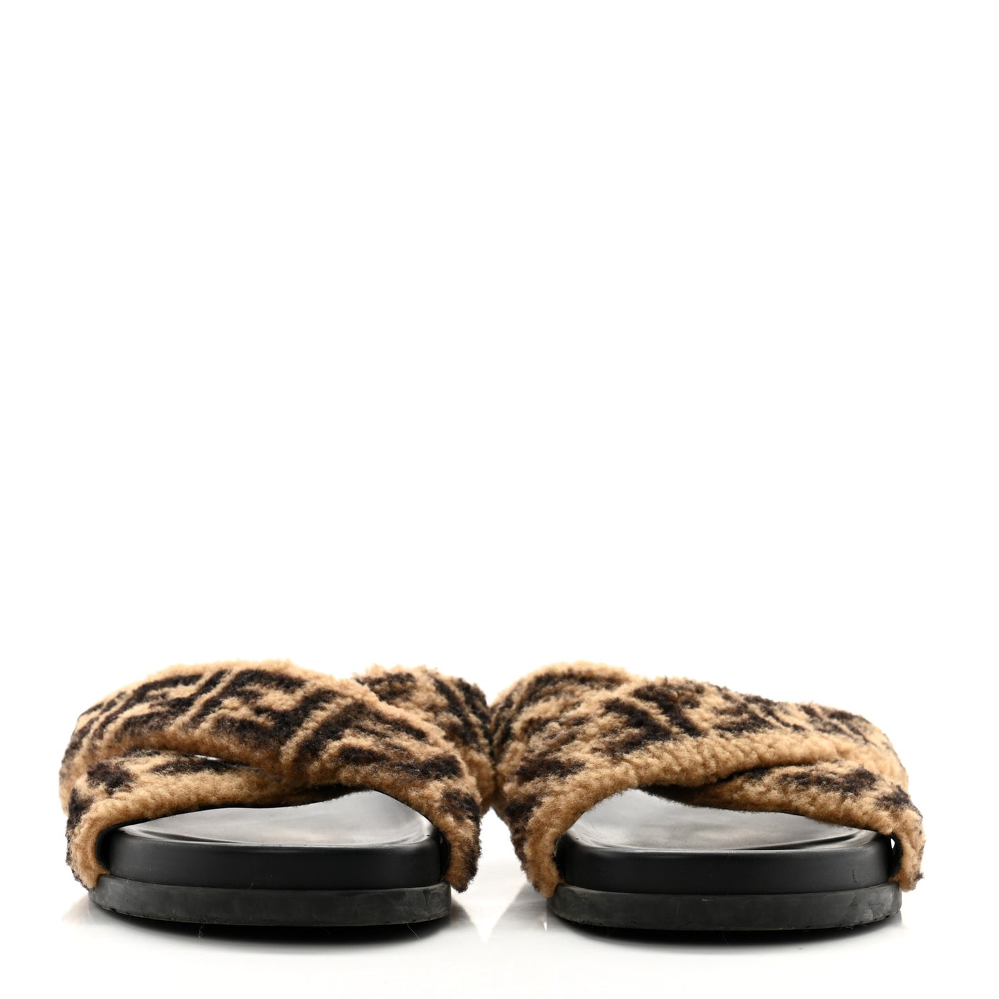 Shearling FF Sandals 40 Black Brown