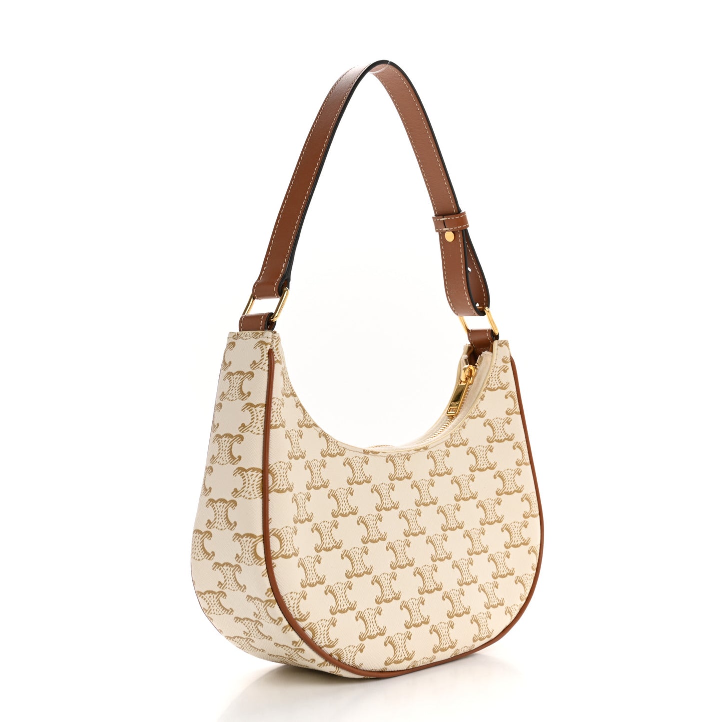 Canvas Calfskin Ava Triomphe Shoulder Bag White