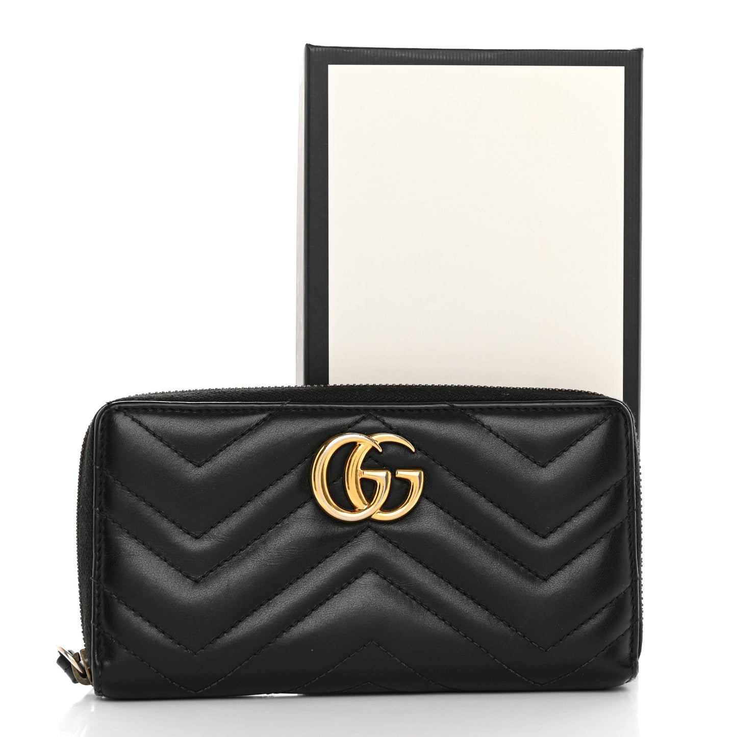 Calfskin Matelasse GG Marmont Zip Around Wallet Black