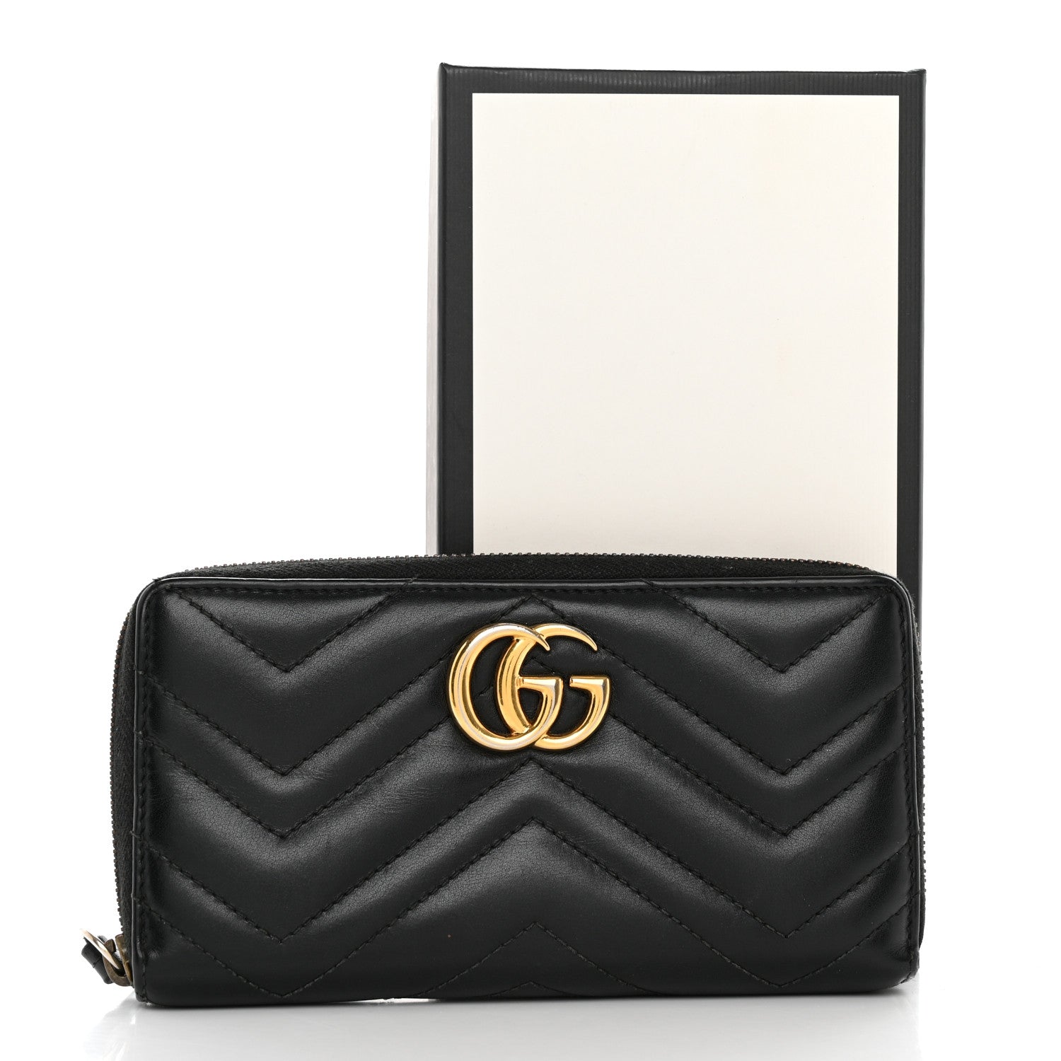 Gucci Calfskin Matelasse GG Marmont Zip Around Wallet Black 15 of 15