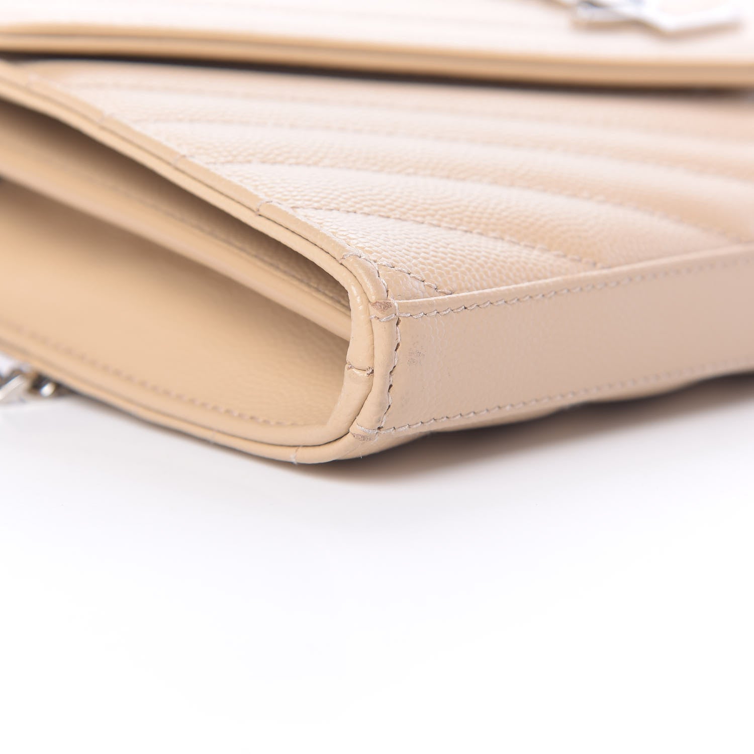 Saint Laurent Grain De Poudre Matelasse Chevron Monogram Chain Wallet Nude Powder 9 of 12