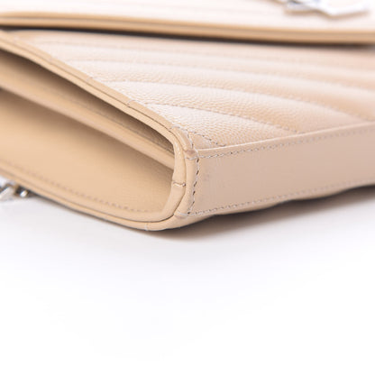 Saint Laurent Grain De Poudre Matelasse Chevron Monogram Chain Wallet Nude Powder 9 of 12
