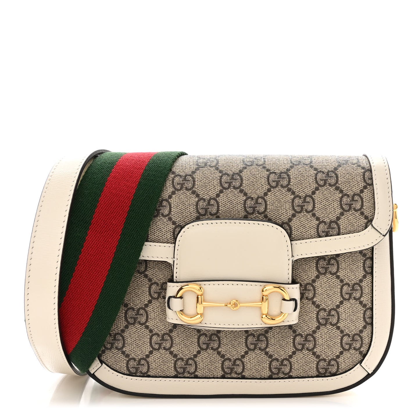 GG Supreme Monogram Web Mini Horsebit 1955 Shoulder Bag Beige Mystic White