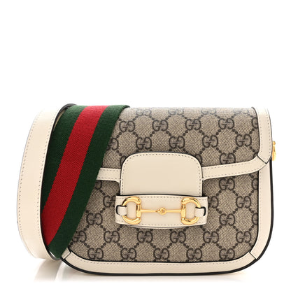 Gucci GG Supreme Monogram Web Mini Horsebit 1955 Shoulder Bag Beige Mystic White 1 of 14